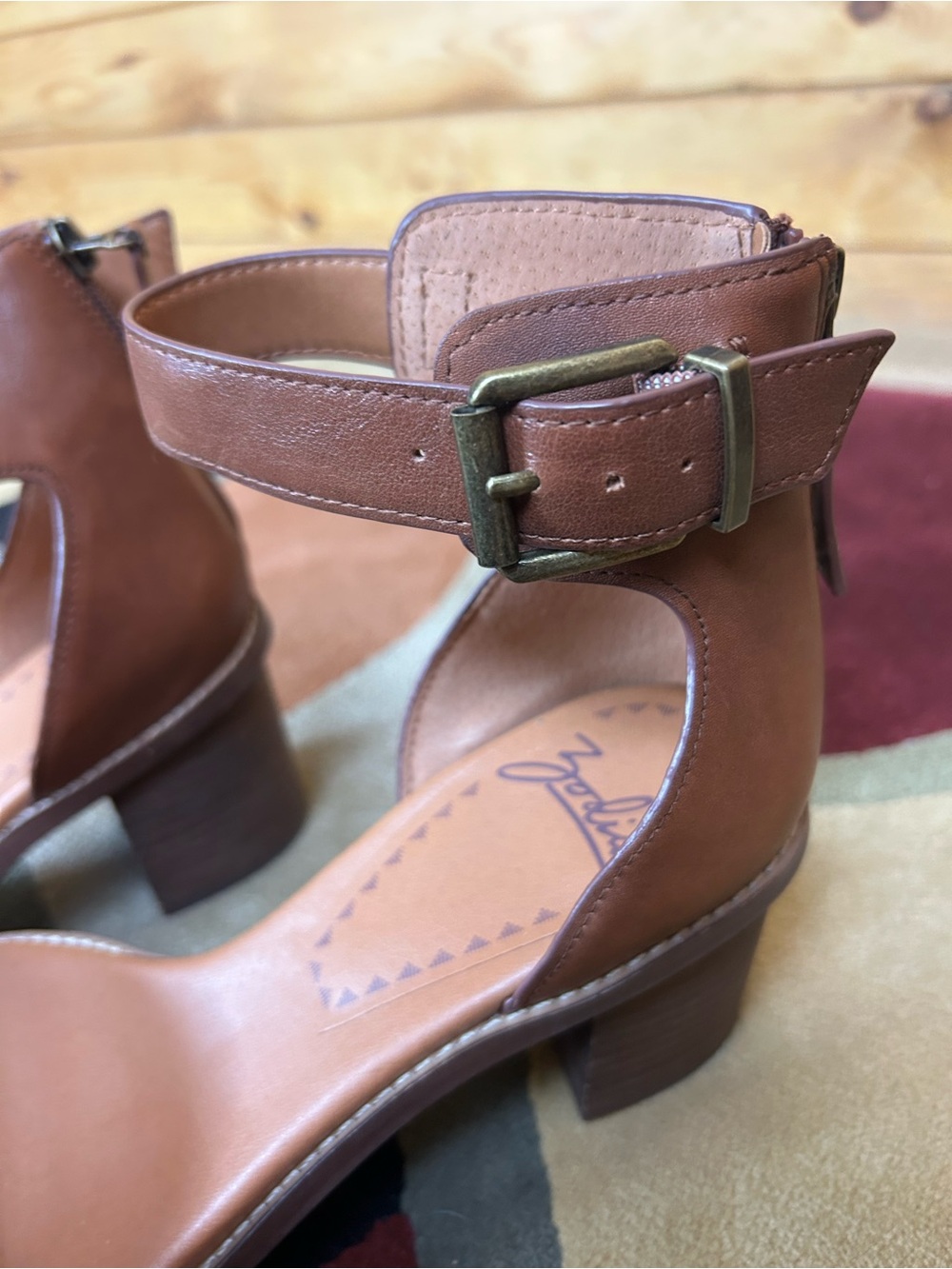 Zodiac Brown Leather Ankle-Strap Block Heel Sandals - Picture 4 of 7